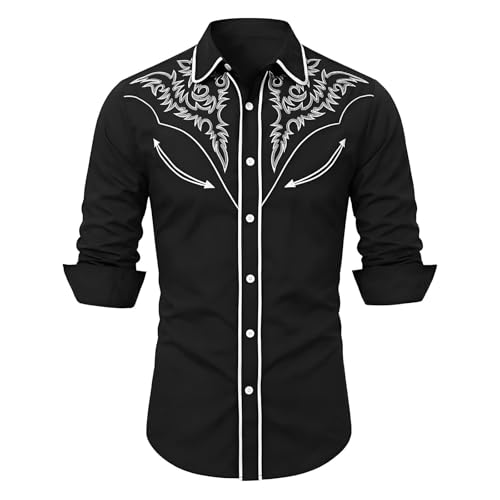Chemise western homme manches longues coupe ajustée boutonnée à poche