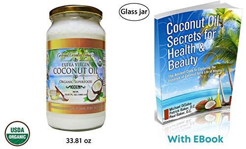 Coconut Country Living's Extra Virgin Coconut Oil in Glass Jar- Cold Pressed, Unrefined organic Superfood for Hair, Skin, Beauty, Cooking - Keto & Paleo Diet Friendly - 33.81 oz - Image 3