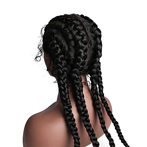 Xiweiya Wigs Natural Black 4Braid Wigs Cornrow Braided Wig With Baby Hair Wig Synthetic Lace Front Box Braiding Hair Cosplay wigs - Image 4
