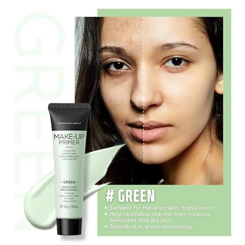 Green Colour Corrector Primer Makeup, Anti-Redness Face, Grips Makeup to Last, for Red & Blemished Skin, Pore Minimizer, Hydrating Make up, Balance Skin Tone - Image 5