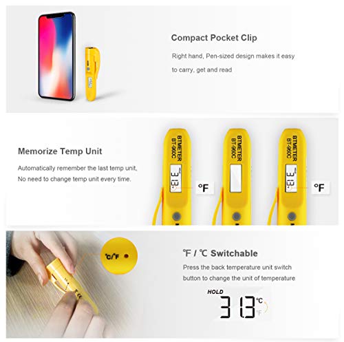 Mini Digital Infrared Thermometer - Btmeter Bt-960C Temperature Pen With Pocket Clip Instant Read To 527℉ Auto Off For Meat Candy Cooking Food Grill Kitchen Bbq Candy Wine(Not For Human Temp) #TOP3