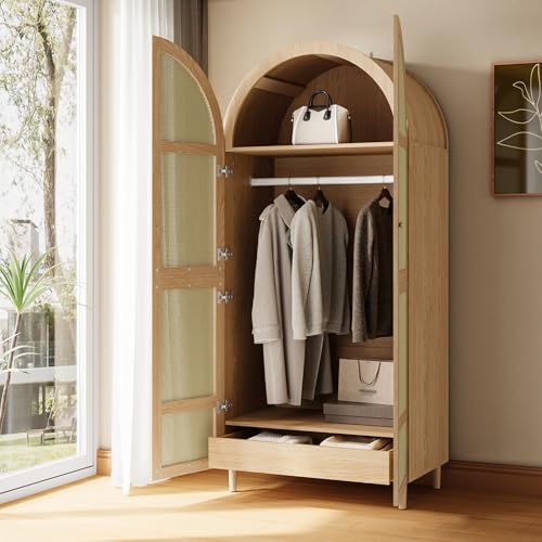 KecDuey Armario Infantil con Puertas de Tela y cajón, Aspecto de Nogal, Patas Resistentes, Espacio de Almacenamiento práctico para Ropa y Accesorios, Compartimentos (Color Roble#)