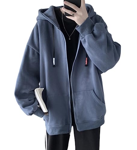 [Cloudstop] ップ パーカー メンズ 秋服 オーバーサイズ 大きいサイズ ゆったり ユニセックス 長袖 春秋服 人気 無地 柔らかい肌触り 快適 トップス スポーツ 男女兼用 (M, デニムブルー)のサムネイル