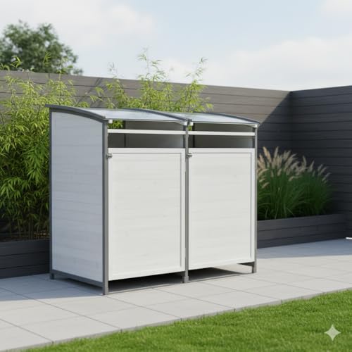 Mucola Mülltonnenbox 240 L aus Holz in Anthrazit/Weiß – stabile Mülltonnenverkleidung mit Rückwand für 1 Tonne – wetterfeste Tonnenbox 140 × 85...