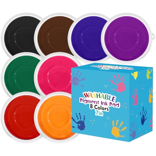 7 Inch Large Ink Pad for Kids Washable | Washable Stamp Pads for Classroom Stamps Scrapbook Supplies Kit & Fabric Crafts (8 Colors)