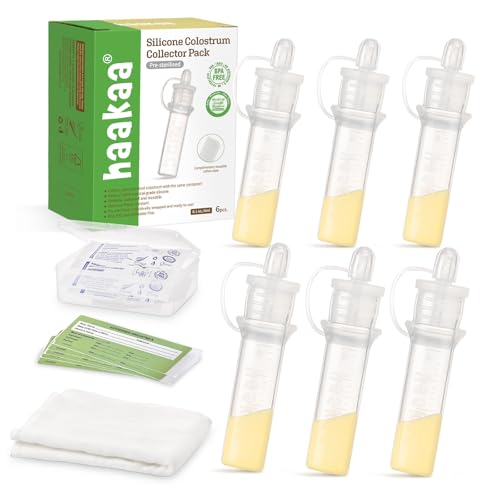 Image of haakaa Colostrum Collector with Storage Case Set, Included 1 pc Reusable Cotton Wipe and Storage Box (0.1oz/4ml, 6 pcs)