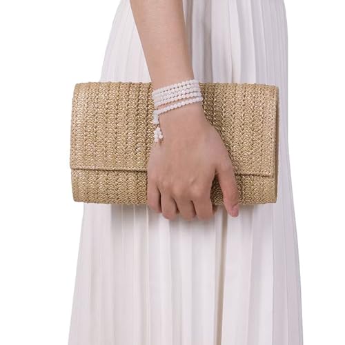 Image of Fozehlad Straw Clutch Purse for Women, Woven Straw Beach Crossbody | Raffia Envelope Wallet, Fold Over, Chain Shoulder Bag