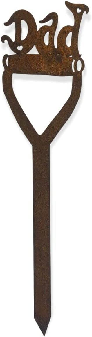 RUSTIC WAREHOUSE NORFOLK LIMITED Dad On A Spade Rusty Metal Garden Decoration, Gardening Gift, Unique Present, Pot Ornamet, Gift For Dad, Farthers Day Present, Remembrance Gift,