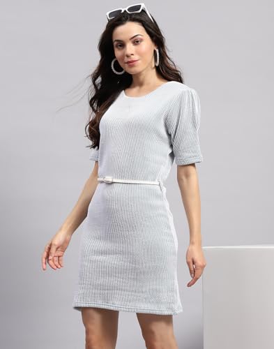 Image of Monte Carlo Womens Striped Round Neck Half Sleeve Regular Fit Dress (224065407)