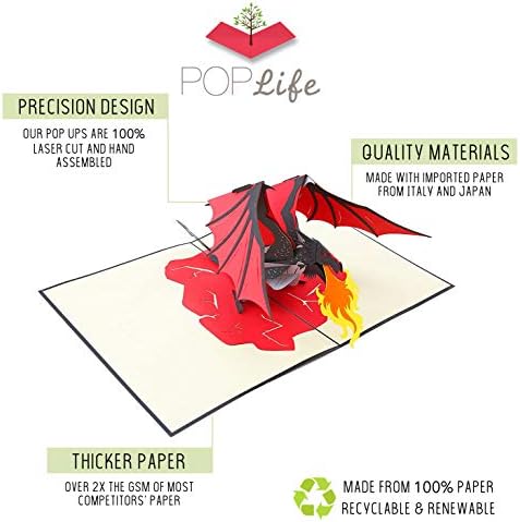 PopLife Fire Breathing Dragon 3D Pop Up Father's Day Card - Pop Up Happy Birthday Card, Congratulations, Get Well, Just Because - Mythical Animal, Fantasy Card, GoT, Magical Gift, LoTR - for Son, Dad