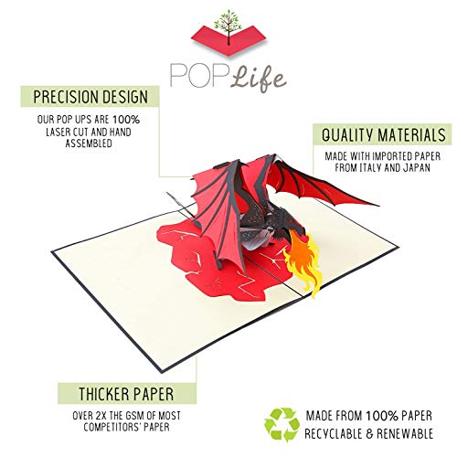 Poplife Fire Breathing Dragon 3D Pop Up Father's Day Card - Pop Up Happy Birthday Card, Congratulations, Get Well, Just Because - Mythical Animal, Fantasy Card, Got, Magical Gift, Lotr - For Son, Dad #TOP2