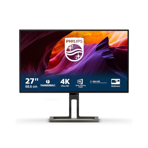 PHILIPS 27B1U7903-27 Zoll UHD Monitor, MiniLED, höhenverstellbar, HDR1400 (3840x2160, 60 Hz, HDMI, DisplayPort, Thunderbolt 4, USB Hub) schwarz