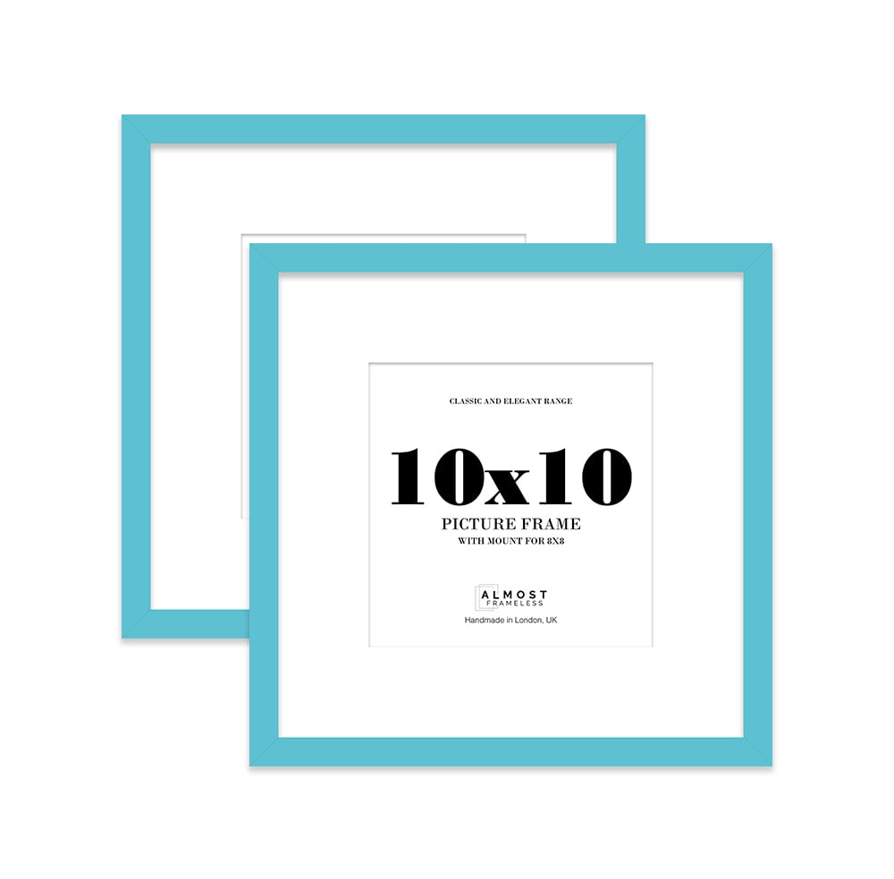 10x10 Turquoise Picture Frame with Mount for 8x8 Photos, Prints - Modern Square Wall Frame, Set of 2