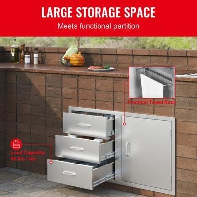 Happybuy Outdoor Kitchen Combo - 38.1" W x 22.6" H x 20.8" D, BBQ Access Door & Triple Drawers with Stainless Steel Handles, Perfect for BBQ Island or Patio Grill Station