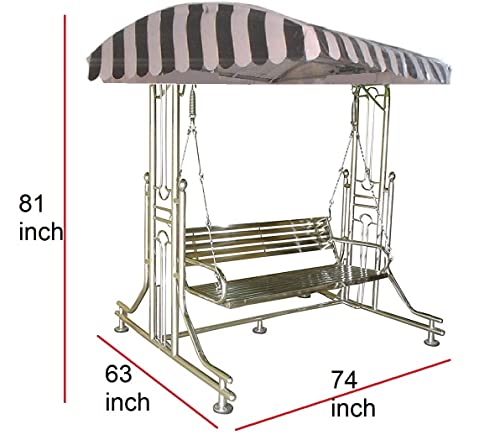 Kaushalendra Sturdy Stainless Steel 3-Seater Swing Jhula - 350 Kg Capacity, Weatherproof Canopy Swings for Adults, 160 Centimeters/188 Centimeters
