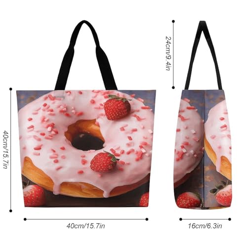 Women's Multi-Functional Shopping Bag，Strawberry Donut Printing Messenger Bag Shoulder Bag for Travel, Work, Shopping & Parties with Inner Pocket, Grocery Bag Lightweight & Water-Resistant2