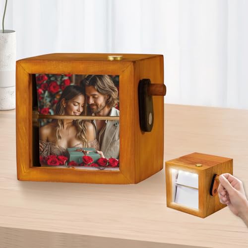 Fotolijst, Flipbook met zwengel, klapbox met licht, personaliseerbaar, fotoalbum met zwengel, voor Valentijnsdag, Kerstmis, Moederdag