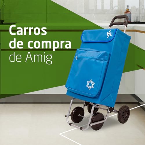 Miniatura 2 de Amig - Carro De La Compra De 4 Ruedas Bolsillo Exterior Para Congelados Carga Máxima 15kg Capacidad De 48 Litros 22x40x106 Cm Azul