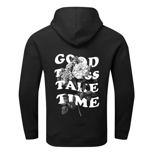 Graphic Hoodie for Men Good Things Take Time &Funny QR Code Print Drop Shoulder Comfy Casual Sweatshirts Pullover Tops2