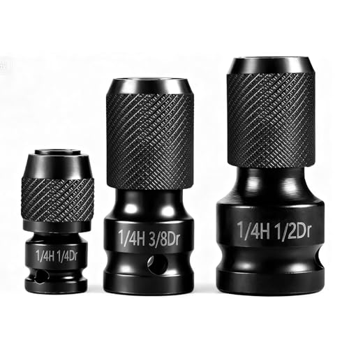 3-Piece Quick Release Impact Bit Holder Set 1/2 3/8 1/4 Square Drive to 1/4 Hex Shank Adapter Impact Wrench Converter for Ratchet & Power Tools