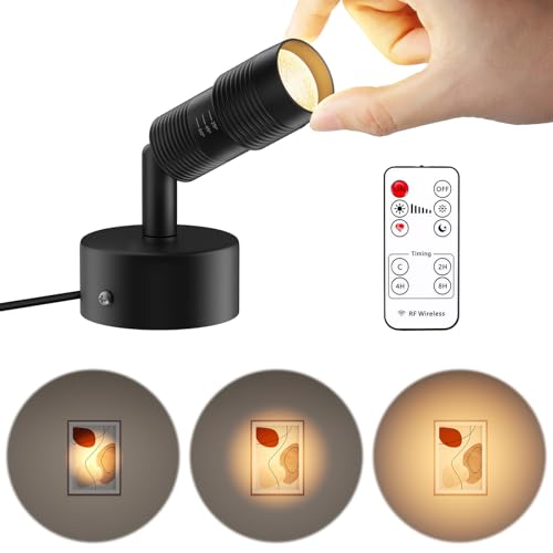 Image of Zoomable LED Spot Lights Indoor Uplighting with Remote & Timer, 5W Up Lights Indoor Dimmable Plant Spotlight Uplights Accent Lighting, Floor Spotlight Lamp with 5.9FT Plug Cord - Black 1 Pack