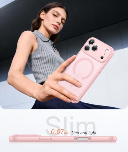 Image of FNTCASE for iPhone 17 Pro Case: Translucent Pink Slim Cases Compatible with MagSafe, Full Camera Protection & Tempered Glass Protector, 14FT Military Grade Drop Tested, Matte Skin-Friendly Cover