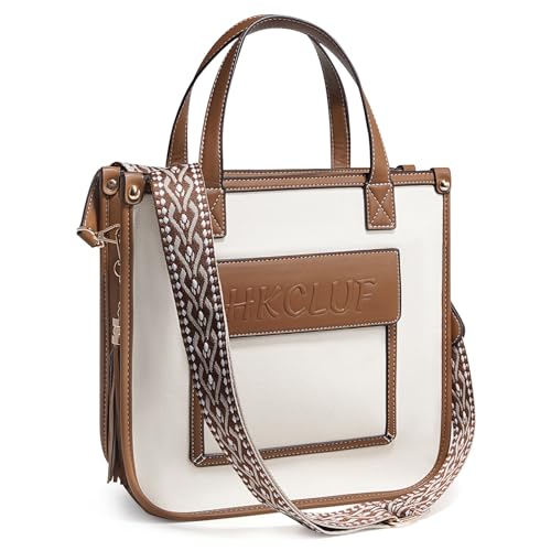 HKCLUF Tote Bag for Women,Vegan Leather Crossbody Bags for Women,Shoulder Bags Handbag with Adjustable Strap for Work,Travel(brown)