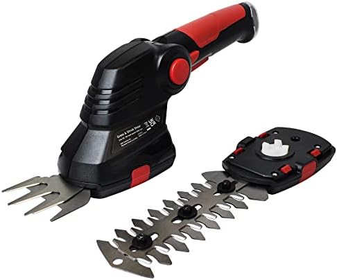 RocwooD 2 In 1 Garden Lawn Electric Cordless Handheld Grass Shears And Hedge Trimmer Clipper Shrub Lightweight 3.6V Battery And Charger Included Black Red