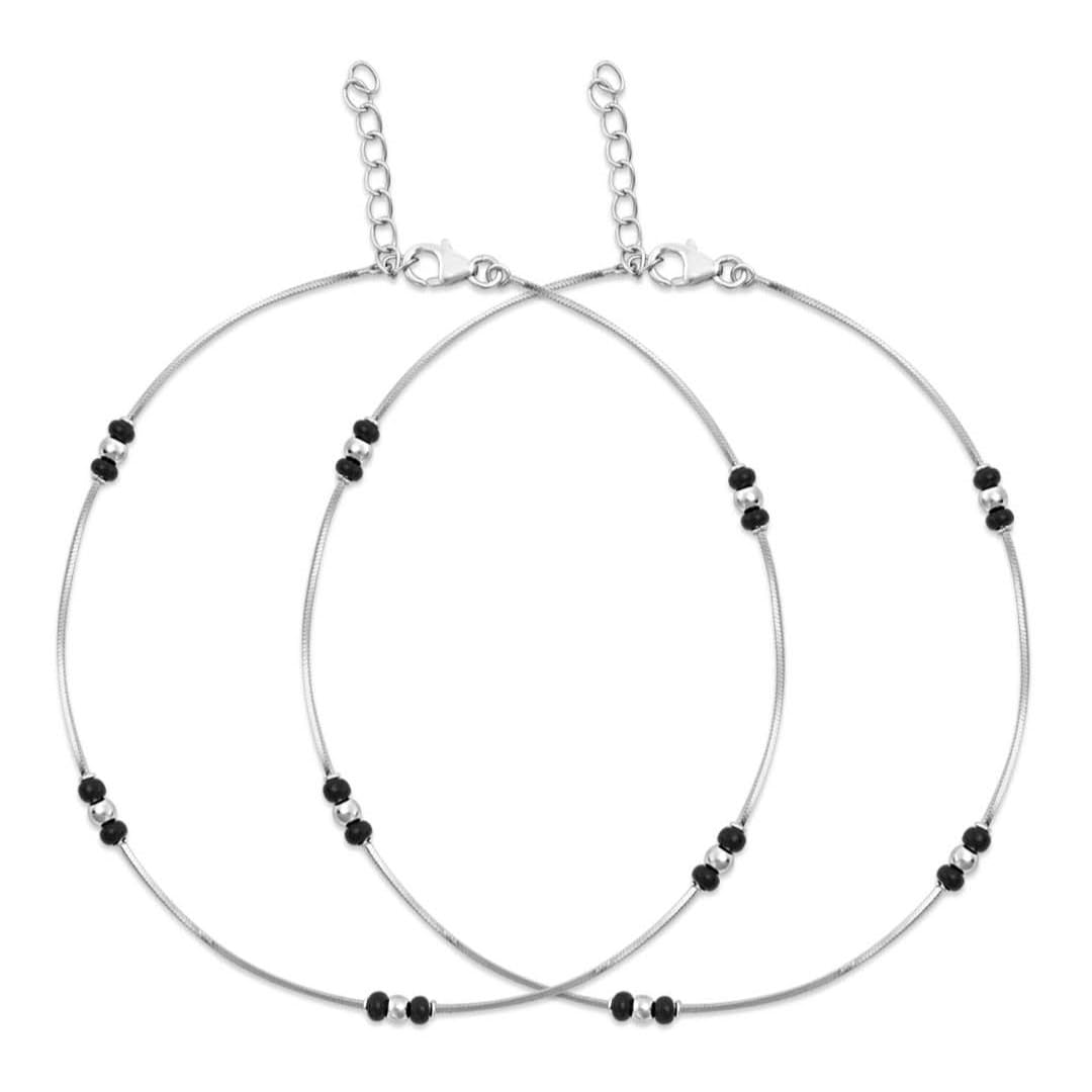 925 Sterling Silver Beads Minimal Rhodium Anklet (Pair) | Gift for Women & Girls | With Certificate of Authenticity & 925 Stamp-image-16