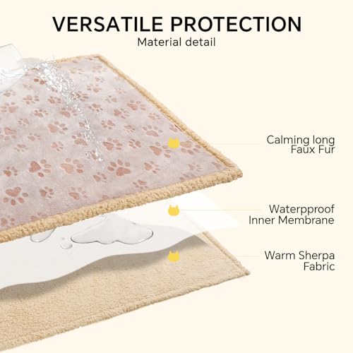 Image of Luciphia Waterproof Pet Blankets Whith Paw Print for Couch Sofa Bed Cover, Liquid Pee Proof Soft Fluffy Dog Blanket Washable, Reversible Furniture Protection Puppy Cat, Khaki, Medium(57 inch x 40 inch)