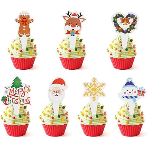 14 Pcs Christmas Cupcake Toppers, Christmas Santa Claus Cake Toppers, Gingerbread Man Christmas Cake Decoration Christmas Cupcake Picks for Merry Christmas Theme Happy New Year Holiday Party Supplies Cover