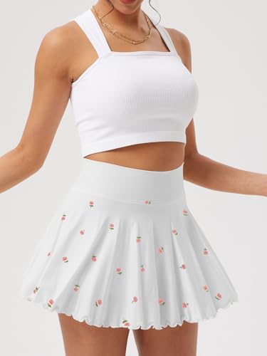 Women Ruffle Flare Playful Short Skirt Basic Stretchy Athletic Skirt with Pockets2