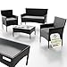 Juskys Polyrattan Sitzgruppe Fort Myers 4 Personen mit 2er Sofa, 2 Stühle, Tisch & Sitzkissen wetterfest schwarz/grau Balkonmöbel Gartenmöbel Set