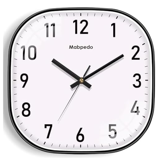 Wall Clocks Battery Operated, 12 Inch Silent Wall Clock, Non Ticking Square Analog Decorative Wall Clocks for Bedroom Living Room Office Home Gym Porch Decor Indoor Outdoor Clock, Black