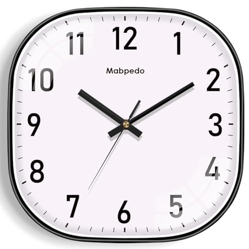 Image of 14Inch Wall Clock, Black Square Silent Non Ticking Analog Clock