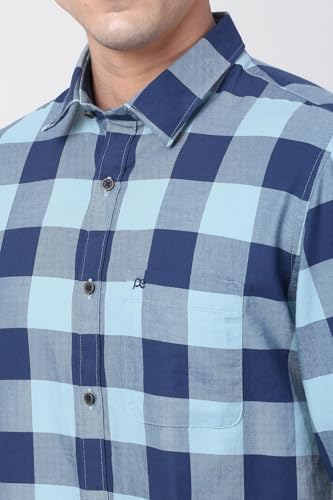 Image of Peter England Men's Checkered Cotton Shirt | Smart Casual | Full Sleeves Slim Fit