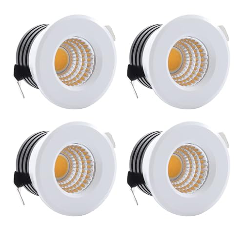 HVZUM 4 Pezzi Piccoli Mini Faretti LED da Incasso 3W, 230V Faretti da Soffitto con Trasformatore COB Downlights Punti Luce da Soffitto 300lm per Cantinetta Vini/Armadio/Cucina/Soggiorno (Minimalista-A