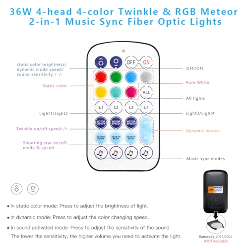 Image of AKEPO 36W 4 Color Twinkle Starlights Headliner Fiber Optic Lights Kit | 2640pcs*13.1ft*0.03in Strands, Colorful Shooting Star 4-heads Music Sync Remote /APP Control Star Light Kit for Car /Home