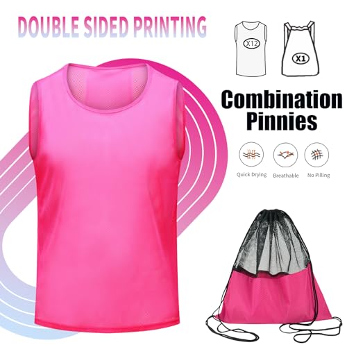 Image of 12 /24 /48Pcs Soccer Pinnies Youth, Scrimmage Team Practice Vests | Mesh Printed and Unprinted Numbers Team Pennies for Basketball Soccer Football Bibs Adults Kids