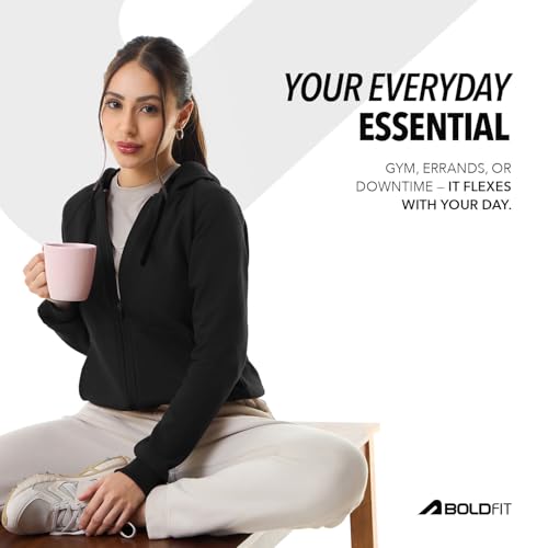 Image of Boldfit Sweatshirt for Woman Long Sleeve Hoodies for Women Full Zipper Winter Jacket for Woman Lightweight Winter wear for Women Stylish