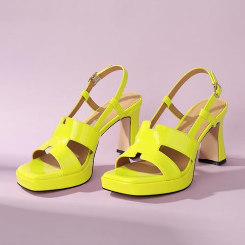Image of ROSERWISH Heels for Women Chunky Block Platform High Heels Square Open Toe Strappy Heel Sandals Wedding Party Prom Fashion Slingback Dress Pump Sandals Shoes