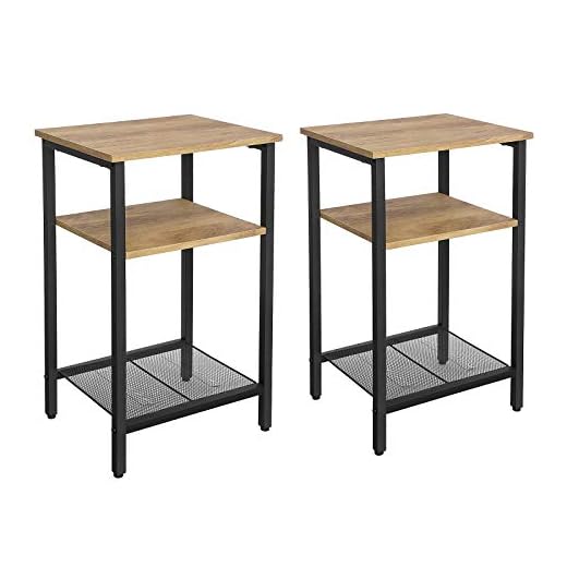Vasagle - Mesa Auxiliar de 3 Niveles, Mesita de Noche de Estilo Industrial, Estructura de Acero Resistente, para Dormitorio, Sala de Estar, Montaje Sencillo, Marrón Miel y Negro