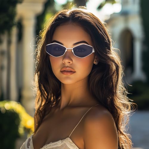 Woeoe Retro Small Irregular Half-Frame Metal Sunglasses for Women Trendy Hexagon Sun Glasses2