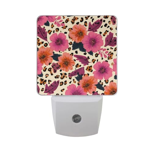 Lámpara nocturna con sensor de luz flores rosa y naranja miniatura 7