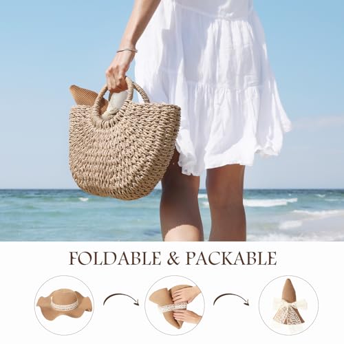Image of Beach Hats for Women, Sun Straw Hat for Women, UPF 50+ UV Sun Protection Sun Hat Womens, Foldable Floppy Sun Hat