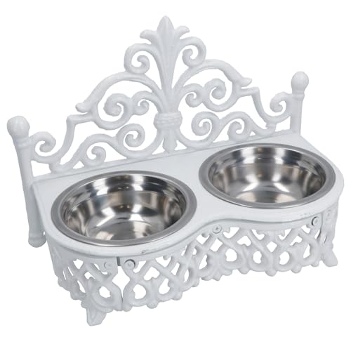 Dog Puppy Cat Feeding Food Bowls Dishes Stainless Steel/Cast Iron White Stand