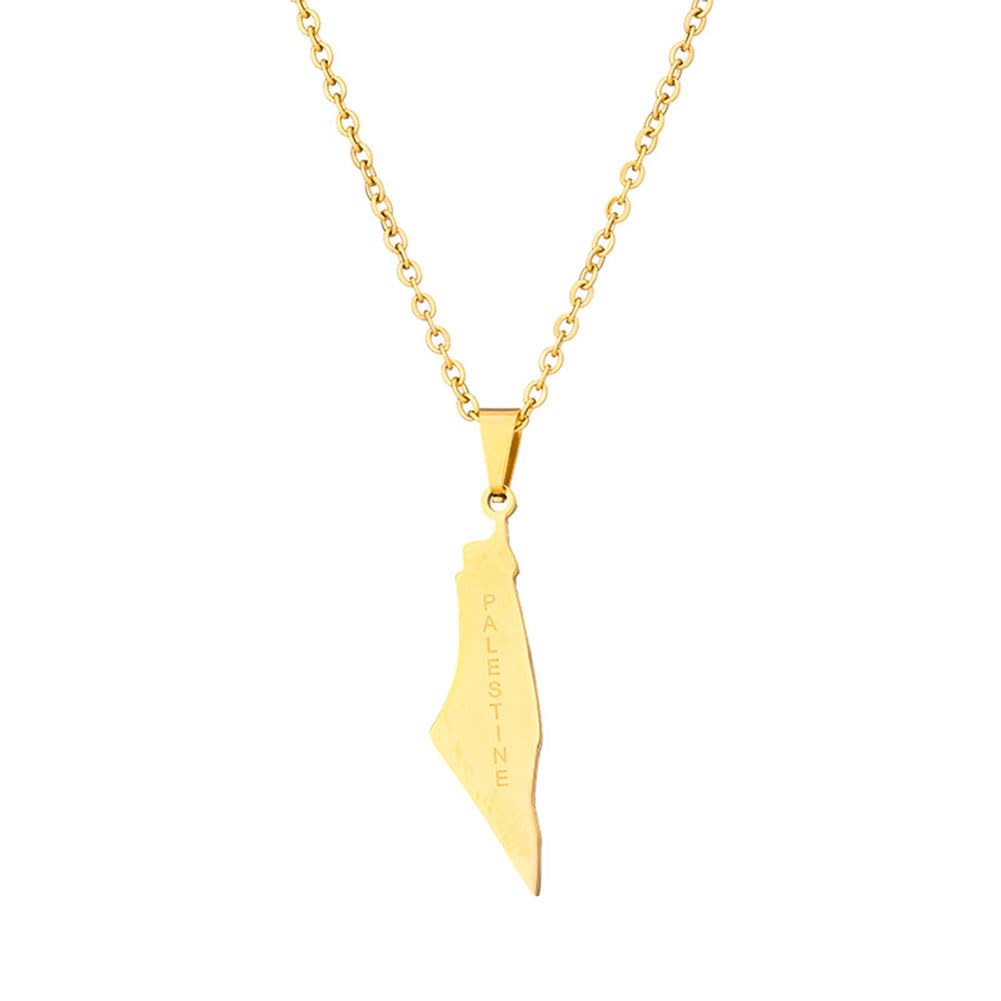 JczR.YPalestine Necklace Palestine Map Pendant Necklace Stainless Steel Palestine Letter Map Necklace for Women Men Arabic National Jewelry