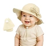 SNOWIE SOFT® Baby Sun Hat Summer Cap for Baby Girl 0-6 Months,UPF 50+ Sun Protection Cap Bucket Hat with Lace Chin Strap Summer Protection Caps Visor Hats UV Caps for Beach Travel