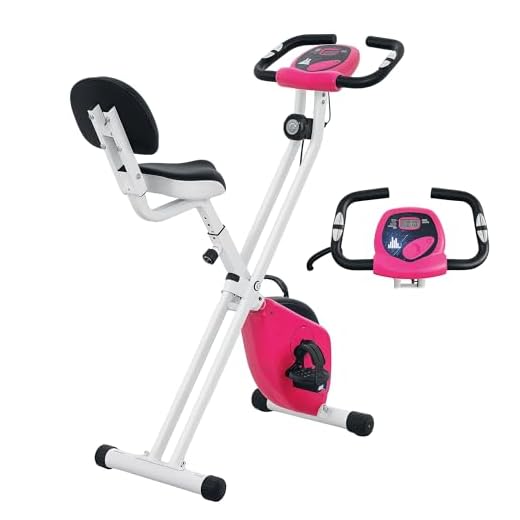 HOMCOM Vélo d'appartement pliable - Collaboration Aosom.fr x FFHandball - 8 niveaux de résistance magnétique avec dossier selle réglable écran LCD multifonction capteur fréquence cardiaque (Rose FFH)