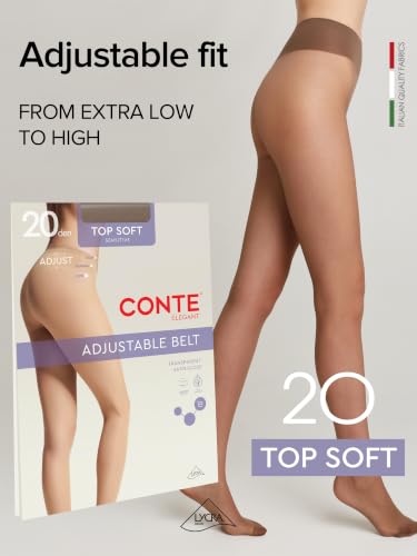 Image of Conte Tights for Sensitive Skin Sheer to Waist Hipster Low-Rise Pantyhose with Adjustable Belt, Top Soft 20 Den